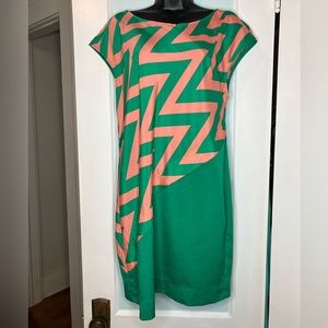 Peppermint Bold Green & Coral Zig Zag Geometric Mini Dress
